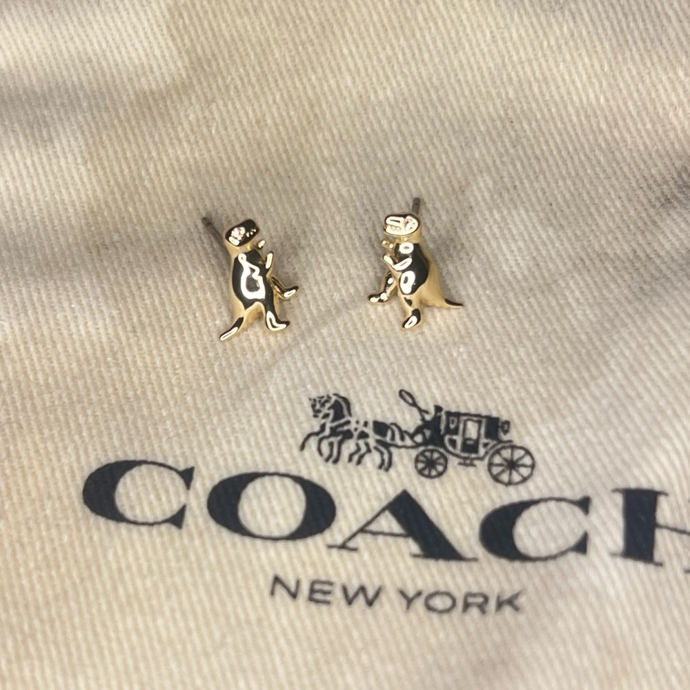 Coach Rexy Gold Stud Dinosaur Earrings